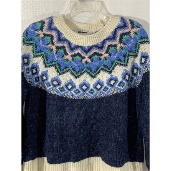 Old Navy Fair Isle Ski Sweater Womens XL NWOT Blue Wool Blend - Picture 2 of 7